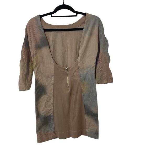 Seneca Rising Tie Dye Low Neck Cold Shoulder Zip Front Linen Shift Dress Size S - Picture 1 of 12